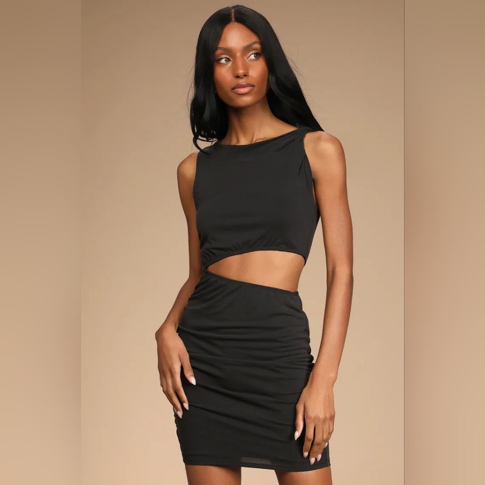 Lulus Ain't Misbehavin' Black Cutout Ruched Mini Bodycon Dress Black